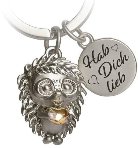 PAKADI Schlüsselanhänger Igel Hugo Silber matt/Gold glänzend - Igelchen Talisman Familie Freunde Liebe - Glücksbringer aus Metall - Anhänger Tasche Schlüsselbund