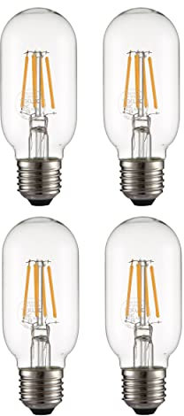 TEKLED® T45 Filament Vintage DIMMABLE LED Bulbs | Tubular E27 Edison Screw | Energy Saving 4W Light Bulb 40W Equivalent | Clear 2700K 470LM | 4-Pack | Warm White