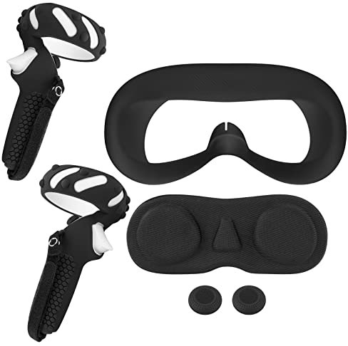 Geekria VR Cover Accesorios Set Compatible con Pico Neo 3, Touch Controller Grip Cover, Pico Neo 3 Front Face Protector Cover, Silicona Face Cover con Lens Protective Cover (Negro)