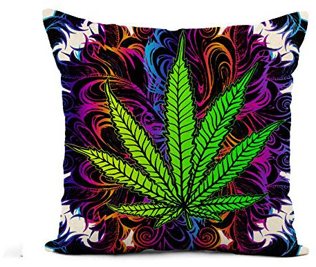 Flachs-KissenbezugLeafHerb Weed Ganja Illicit Narcotic Illegal 45,7 x 45,7 cm Kissenbezug, Heimdekoration, quadratisch, Baumwolle, Leinen, Kissenbezug