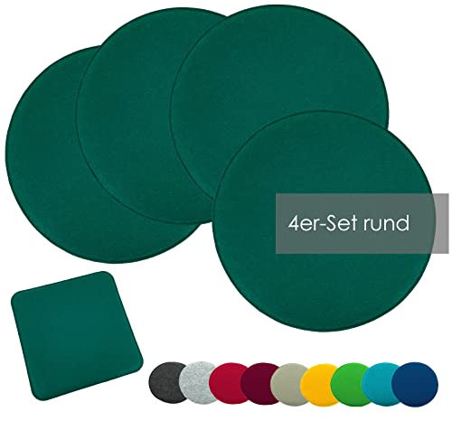 heimtexland ® 4er Pack Sitzkissen Filz Stuhlkissen Bodenkissen Polster Stuhlauflage Indoor Outdoor Kissen rund Typ631 Filzkissen tannengrün 35x35 cm 4 Stück
