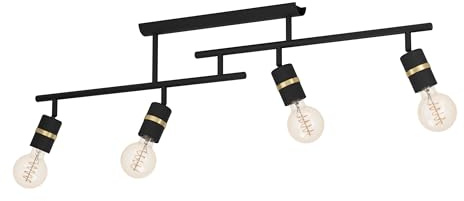 EGLO Deckenstrahler Lurone, 4-flammige Deckenlampe mit schwenkbaren Spots | Deckenleuchte aus Metall in Schwarz und Messing, Deckenspot mit E27 Fassung
