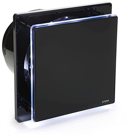 STERR Black Bathroom Fan 6 inches / 150 mm with LED + TIMER - Extractor Fan - Glass Front - Modern Look - BFS150LT-B - 25 W