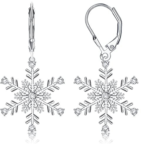 Adramata Weihnachten Ohrringe für Damen 925 Sterling Silber Ohrringe CZ Schneeflocken Ohrringe Weihnachtsohrringe Winter Party Hängend Ohrringe Weihnachtsschmuck Geschenk für Damen