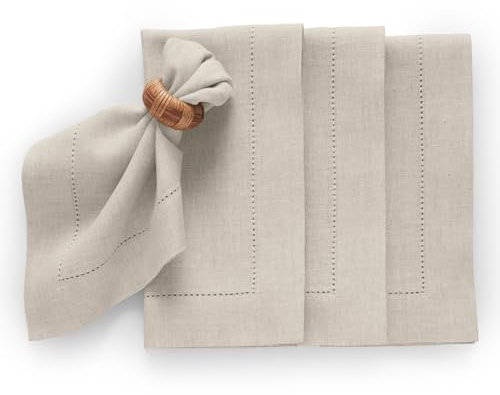 Solino Home Mittelschwere Leinenservietten 4er Set,Leicht Natur 20x20 Zoll,100% Reines Leinen Hohlsaum, Ostern,Maschinenwaschbar und handgefertigt aus europäischem Flachs