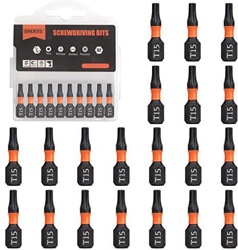 BAIDETS Pro T15 Bit-Sortiment - Schraubendreher Bits Set 20 Stück, 25mm Länge, Schrauber-Bit, 1/4 Sechskantschaft, mit Spender-Box