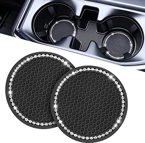 JOYTUTUS Auto Getränkehalter Untersetzer, Universal Auto Getränkehalter Einsatz, Anti-Rutsch Auto Untersetzer für Kaffeebecher, Autozubehör für Frauen, 2 Stück, Schwarz/Glitz (Schwarz-2)