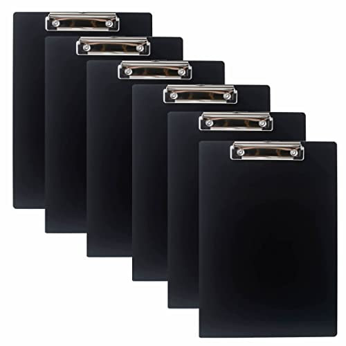 6er Alu Klemmbrett A4 mit gummierter Metalklemme, Schreibbrett DIN A4 mit Aufhängeose, Pad Halter Clipboard - Stabile Aluminum Schreibplatte - Schreibblock 6er Pack in Schwarz - TKD8025-black-6x