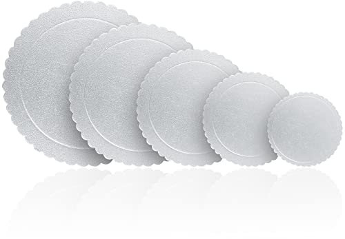 HexinYigjly 5 Stk Tortenplatten, Cake Board Tortenunterlage, Ø 15cm/20cm/25cm/30cm/35cm Cakeboard Rund, Torten Unterplatten Wiederverwendbar Beschichtete für Kuchen Torten Tortenunterlage