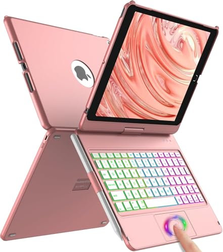 aMZCaSE for iPad Keyboard Case 10.2-360° Flip Hard-Shell Slim Cover with Wireless Bluetooth Keyboard, 7 Backlight, Auto Sleep/Wake for iPad 9/8/7th Gen (Pink)