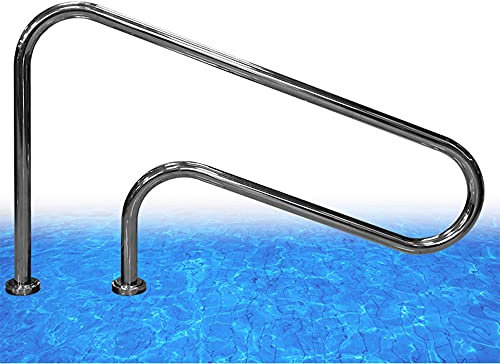 Pasamanos de Piscina, barandillas de Escalera de Piscina de Acero Inoxidable, manijas Curvas de SPA, adecuadas para escalones Interiores y Exteriores, sin incrustar, 1PCS / Plateado/ 124cm