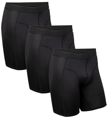 DANISH ENDURANCE Mens Boxers, Anti Chafing, Long Leg or Regular, Sports Underwear Men, Running Boxers, 3 Pack, Black Longer Legs, XX-Large