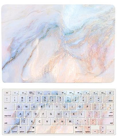 Hülle Kompatibel mit Neues MacBook Air 13,6 Zoll 2022 Freisetzung M2 A2681 mit Retina Display Touch ID, Plastik Schützend Hartschale Snap Case & Tastaturabdeckung, Heller Marmor