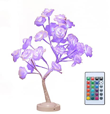 BEIJIALY Lampe Fleur, 16 Couleurs Rose Fleur Arbre Lampe Bonsaï Arbre Lumières, Changement de Couleur Multicolore Led Rose Lampe de Table avec Télécommande pour Chambre Salon(16 couleurs)