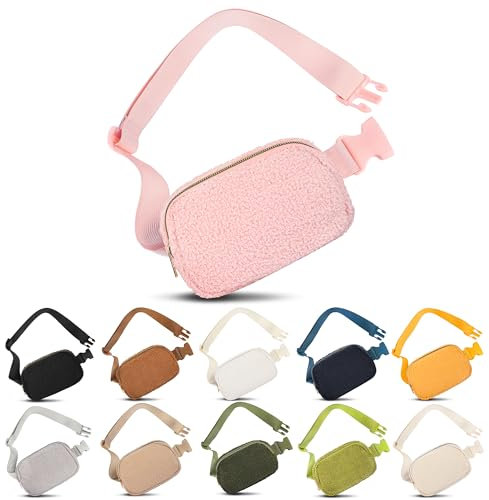 Frenou Marsupio alla moda per donne e uomini, con cinghia regolabile, per viaggi e corsa, Marsupio in pile rosa, 1 marsupio in pile