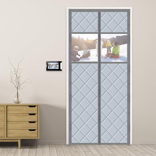 Magnet Wärmeschutzvorhang für Türen 110x220cm Türvorhang Thermo Kälteschutz ohne bohren Thermovorhang Gegen Kälte und Hitze Türvorhang Wasserdicht Winddicht Haustierfreundlich mit Sichtfenster