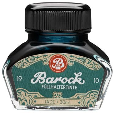 Barock 1910 Schreibtinte Jade, Schreibtinte für Füllhalter, Glasfedern, Tintenroller, Füllhaltertinte im Tintenfass, 30 ml, petrol, türkis