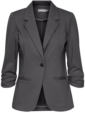 fransa FRZablazer Damen Blazer Kurzblazer Jacke mit Stretch Geraffte Ärmel mit Taschen, Größe:M, Farbe:Asphalt (190201)