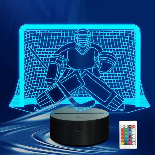 CoolGift Mart Eishockey Torwart Nachtlicht Geschenke, 3D LED Nachtlicht Täuschungslampe mit Fernbedienung und Timer, perfekte Weihnachts- und Geburtstags Geschenkidee für Jungen, Kinder