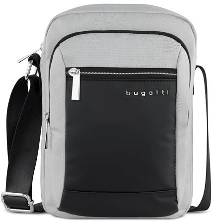 bugatti Sera Kleine Umhängetasche für Herren, Schultertasche mit Tabletfach - Messenger Bag Kuriertasche, hellgrau