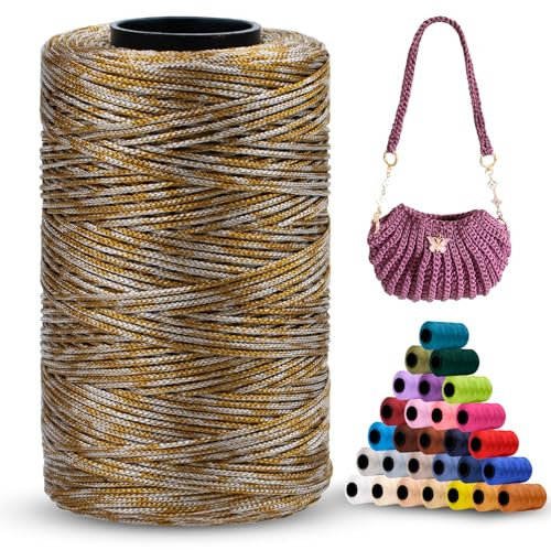 LEREATI Cordino per Borse Uncinetto Piatto Filo Macrame 1mm x 230m Macrame Corda Colorata Cordoncino per Borse a Uncinetto, Arazzo da Parete, Acchiappasogni, Fai da Te (Giallo-Cammello)