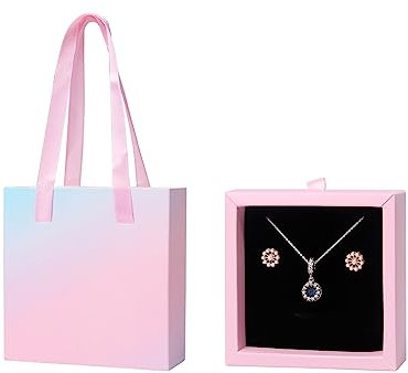 Nideen Schmuck Geschenkbox 9,5× 9,5× 3 cm Geschenkbox für Armband Halskette Geschenkschachtel Klein Schmuck Geschenkboxen Karton mit Henkel(Rosa)