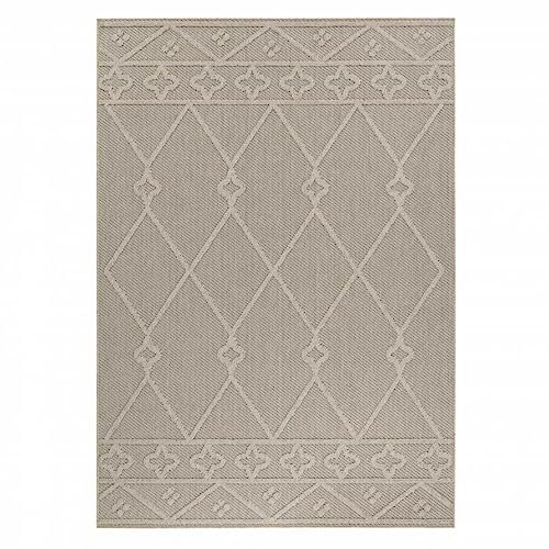 Vielseitiger In & Outdoor Teppich: Wetterfest, Waschbar, Flachgewebe in Sisaloptik mit Marokkanischem Design - Ideal für Küche, Camping, Terrasse, Balkon und Garten, Größe:240 x 340 cm, Farbe:Beige