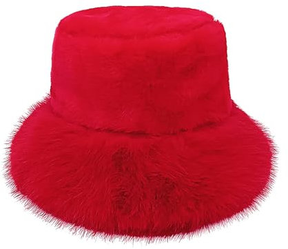 Verdickte Faux Fellow Warme Mütze, Luxuriöse Damen Faux Nerz Mongolischer Hut, Vielseitig Neue Winter Barett Pelzig Fellow Bucket Hat Winter Warm Fisherman ◄, rot, Einheitsgröße