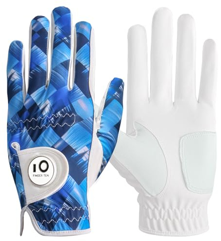 FINGER TEN Golfhandschuhe Herren Links Rechts Hand Leder mit Ballmarker Sommer, Golf Handschuhe Männer Weathersof Premium Qualität Weicher Komfort
