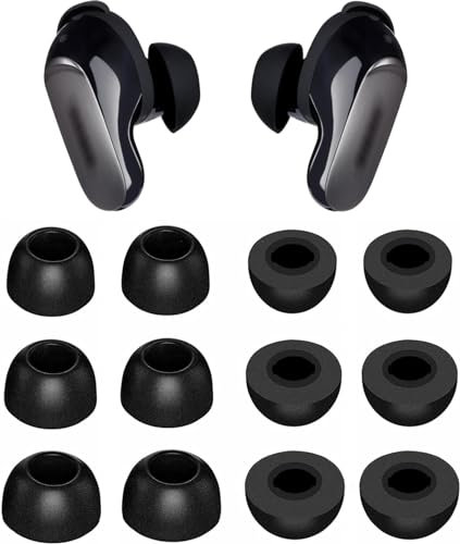 ALXCD Schaumstoff-Ohrstöpsel, kompatibel mit Bose QuietComfort Ultra Ohrstöpseln, 6 Paar, S, M, L, weiche Memory-Schaum-Ohrstöpsel, kompatibel mit Bose QC Ultra Ohrstöpseln 2023, Schwarz, Größe S