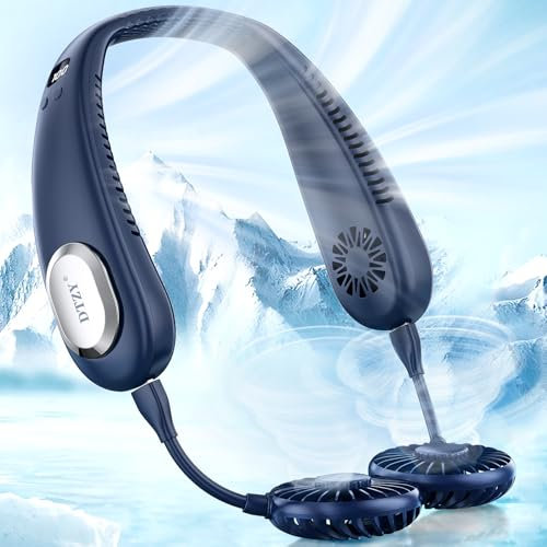 DTZY Portable Neck Fan, 9000mAh Rechargeable, 4 Air Outlets Bladeless Cooling, 360° Airflow, 3 Speeds, Black, For Travel, Camping