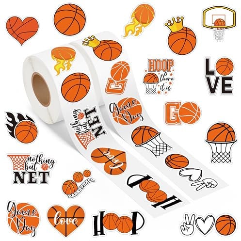 A1diee Basketball Theme Roll Stickers - 1000Pcs in 2 Rolls with 16 Patterns Cute Basketball Motivational Self-Adhesive Decal Reward for Party Favor Supplies Gifts Water Bottle Scrapbook Laptop