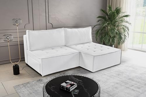 Kaiser Möbel, Sofa mit schlaffunktion, mit Bettkasten, Schlafsofa Bohoo, Designer Sofa, Modern Design Couch, Polsterecke, Freistehend, Stoff Raven Ecru Rechts
