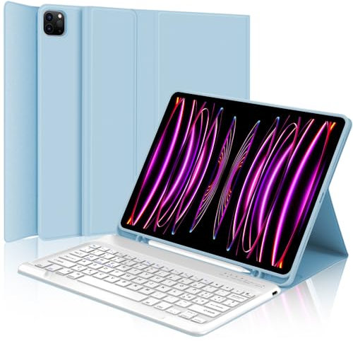 Occtingkind, Tastiera per iPad Pro 12.9 pollici, Custodia con Tastiera per iPad Pro 6/5/4/3 Generazione 2018-2022, Cover con Magnetica Bluetooth Keyboard, Italiano Layout, USB C, Azzurro