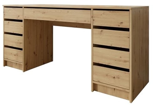 Mirjan24 Schreibtisch Ada Bis, 9 Schubladen Schülerschreibtisch Computertisch B:H:T 154x76x55cm, Kinderschreibtisch Arbeitstisch PC-Tisch Jugendzimmer Kinderzimmer (Eiche Artisan)