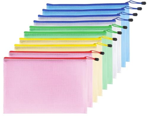 10 Pcs Dokumententasche mit Reißverschluss A5, Wasserdichte Document Case, Mesh Plastic Zip Bag, Datei Tasche Kunststoff für Dokumente, Quittung, Papier, Schule, Kosmetik