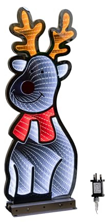 Samuel ALEXANDER 60cm Infinity Standing Christmas Reindeer with Metal Base, White and Red LEDs