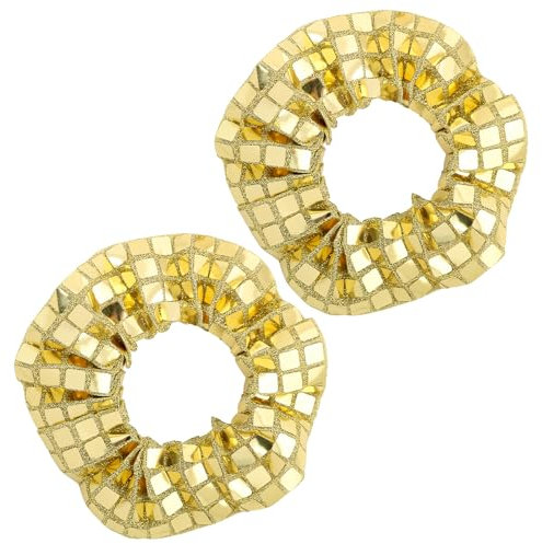 BOOMTOP 2 Stück Glitzer Haargummis Haar Scrunchies Silvester Weihnachten Metallic Haarschmuck Elastische Haarbänder Gold Pferdeschwanz Haargummis für Geburtstag Karneval Mottoparty Damen Mädchen