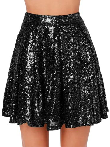 Schwarz Knielang Stretch Color A Skirt Vintage Waist Pleated Skirt Stiftrock Damen Schwarz (Black, L)