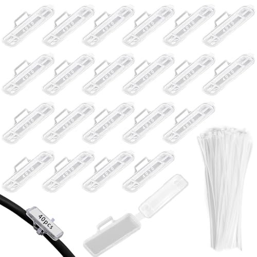 RXKFIGX 40 Pieces Transparent Cable Labels and 40 Pieces White Cable Ties Box of Cable Tags Cable Labels Cable Identification Tags for Cable Management and Identification