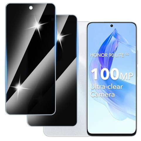 Hirshen [2 Pièces] Anti-Espion Verre Trempé pour Honor 90 Lite, Confidentialité Protecteur d'Écran Verre,Anti Rayures, 9H Dureté,Sans Bulles