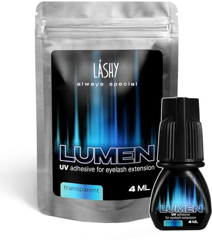 LOVELY LUMEN Colle à cils UV transparente 4 ml – Tenue rapide 8 semaines pour extensions de cils avec technologie UV – Séchage rapide, hypoallergénique et forte – Colle professionnelle