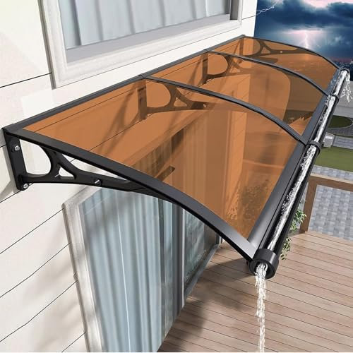 GUQASDV Fenstermarkise Mit Dachrinne, Polycarbonat-Außentürmarkise Mit Halterung, Türvordach, UV-Schutz, Regen- Und Schneeschutz(Brown,100x360cm/39 x142)