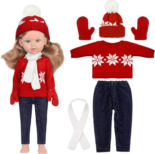 Weihnachtskleidung Puppe, Kleidung Outfits Für Baby Puppen, 18 Zoll Weihnachts Puppenkleidung, Winteranzug, Pullover, Hose, Mütze, Schal, Handschuhe, Geeignet Für 18 Zoll Puppen/A