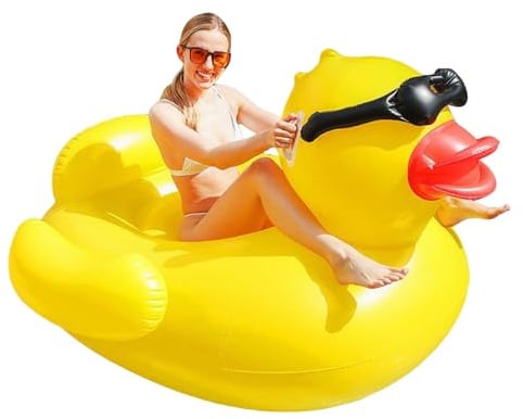 MWZBTG Riesige Aufblasbare Ente, 180x170cm Aufblasbare Schwimmtiere Ente, 0.4 Mm Ultra-Dicker PVC Schwimmring Pool, Schwimmbett Pool, Wasser Aufblasbarer Schwimmreifen Für Plantschbecken Garten