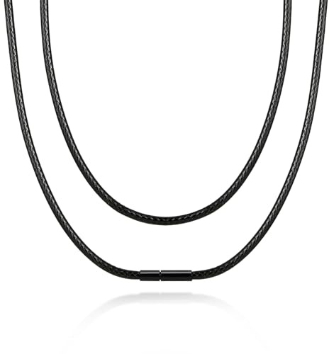 VNOX Mens Leather Necklace Cord-2/3 mm Width Chain with Stainless Steel Clasp, Waterproof Black Cord Chain for Men Women, Gift for Birthday valentines day, 55cm（21.65”）-2mm(0.08”)