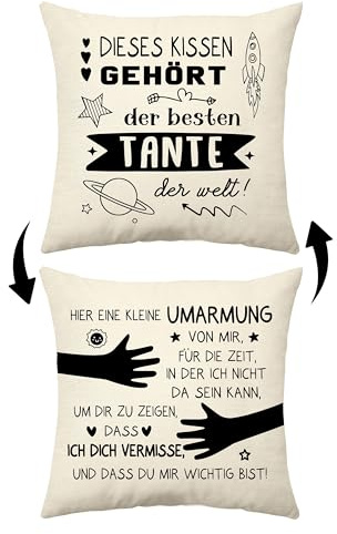 Aconesong Dieses Kissen Gehört der Besten Tante der Welt Lustige Kissenbezüge für Frau Muttertagsgeschenk Weihnachts Geburtstagsgeschenk Hug Geschenke von Nichte Neffe (Tante)