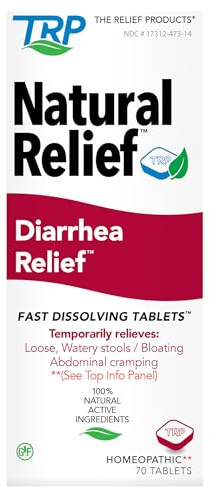 The Relief Products Diarrhea Relief - 100% Natural Active Ingredients - Relieves Loose Stools, Gas, Bloating, Discomfort - Fast Dissolving Tablets - 70ct