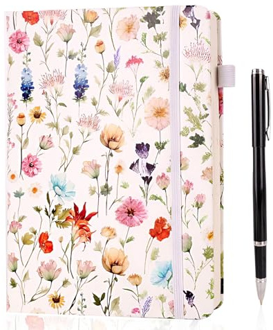 Zidoley Notizbuch A5 mit Stift, Tagebuch für Erwachsene, 240 Seiten Hardcover Notebook, Liniertes Schreibbuch aus PU-Leder, Ideal für Büro, Schule & Zuhause (Blumen)