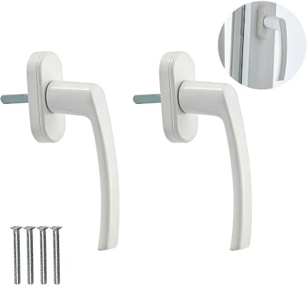 2 manijas de ventana seguras de aluminio blanco, diseño ergonómico, protección interior y exterior, compatible con ventana de PVC UPVC, incluye tornillos para fácil instalación